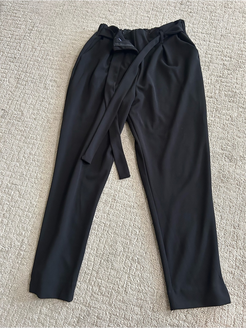 Women’s Black Tailored paper bag waist dress pants, ankle length